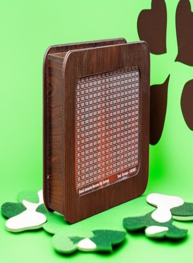 IMAGICART Wooden Piggy Bank 100000 Goal for Adults & Kids | Hand-Carved Coin Box | Money Saving Gullak with Rupees Tracker | Cash Collection Box with Number Chart | Home & Gift Use - Image 5